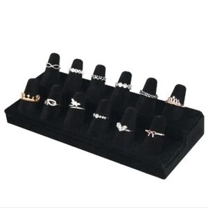 ​12 Finger Black Velvet Ring Display Showcase - Jewelry Organizer Stand